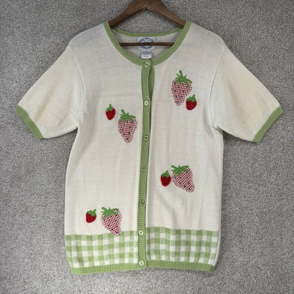VTG Stitches In Time Chunky Knit Shirt M Strawberry Patch Grannycore‎ *Stains